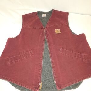 Crimson Red Carhartt Men's Vest, Vintage Y2K Style, Sherpa Lined, Full Zip, Med.